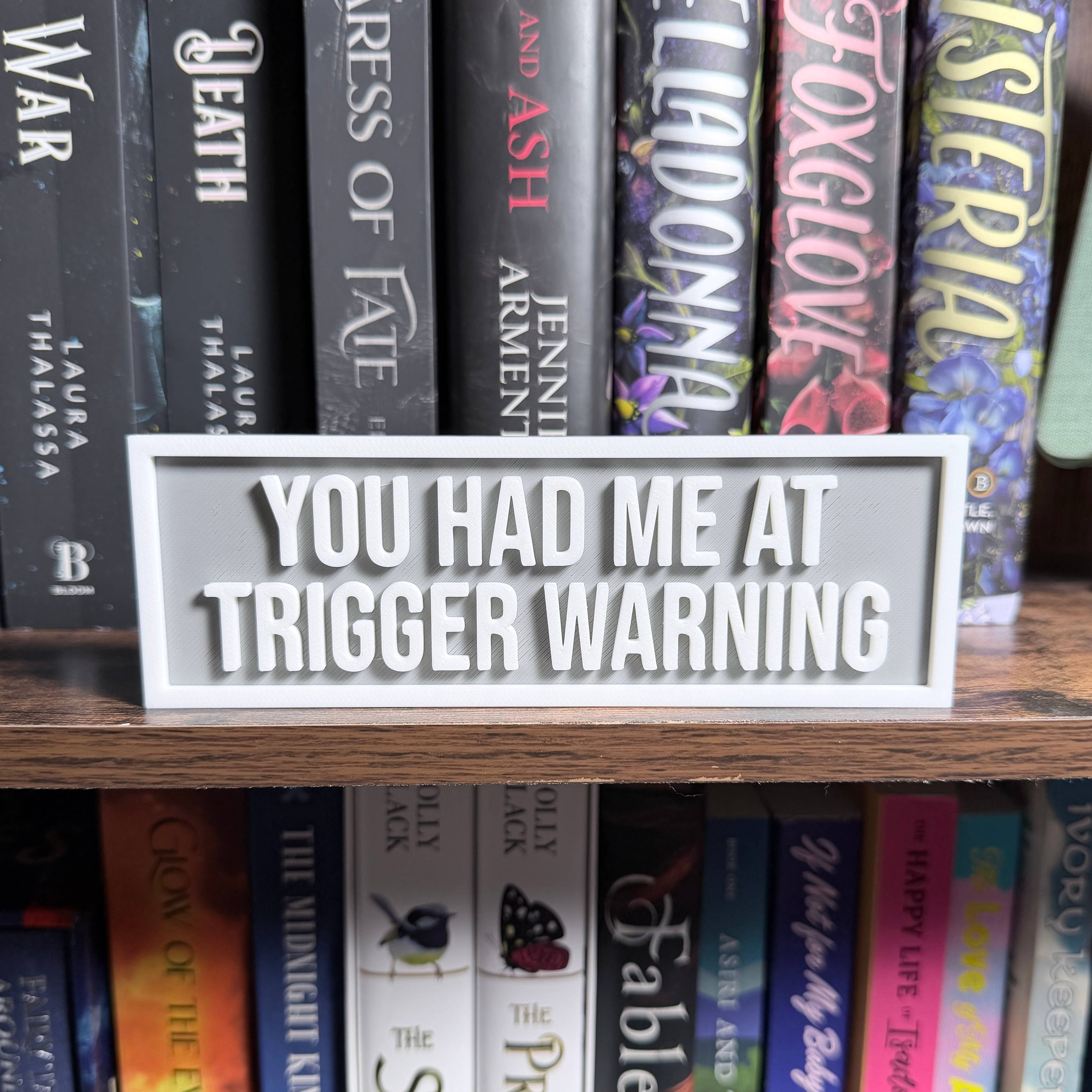 You Had Me at Trigger Warning Sign | Bookshelf Decor: Black