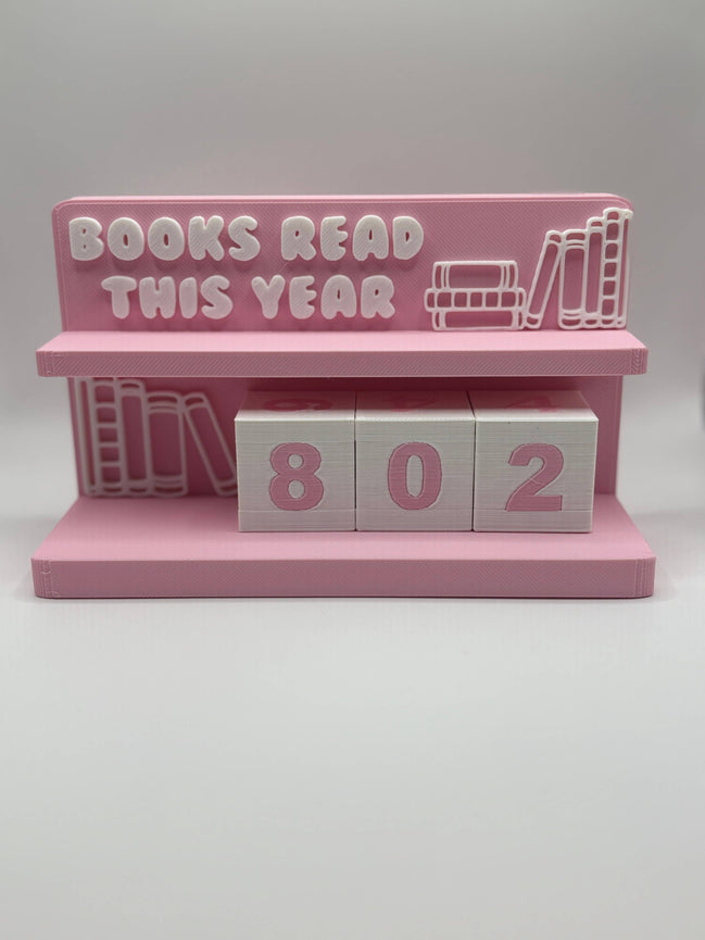 Book Counter Sign with Numbers : Light Pink Stand w/ White Blocks