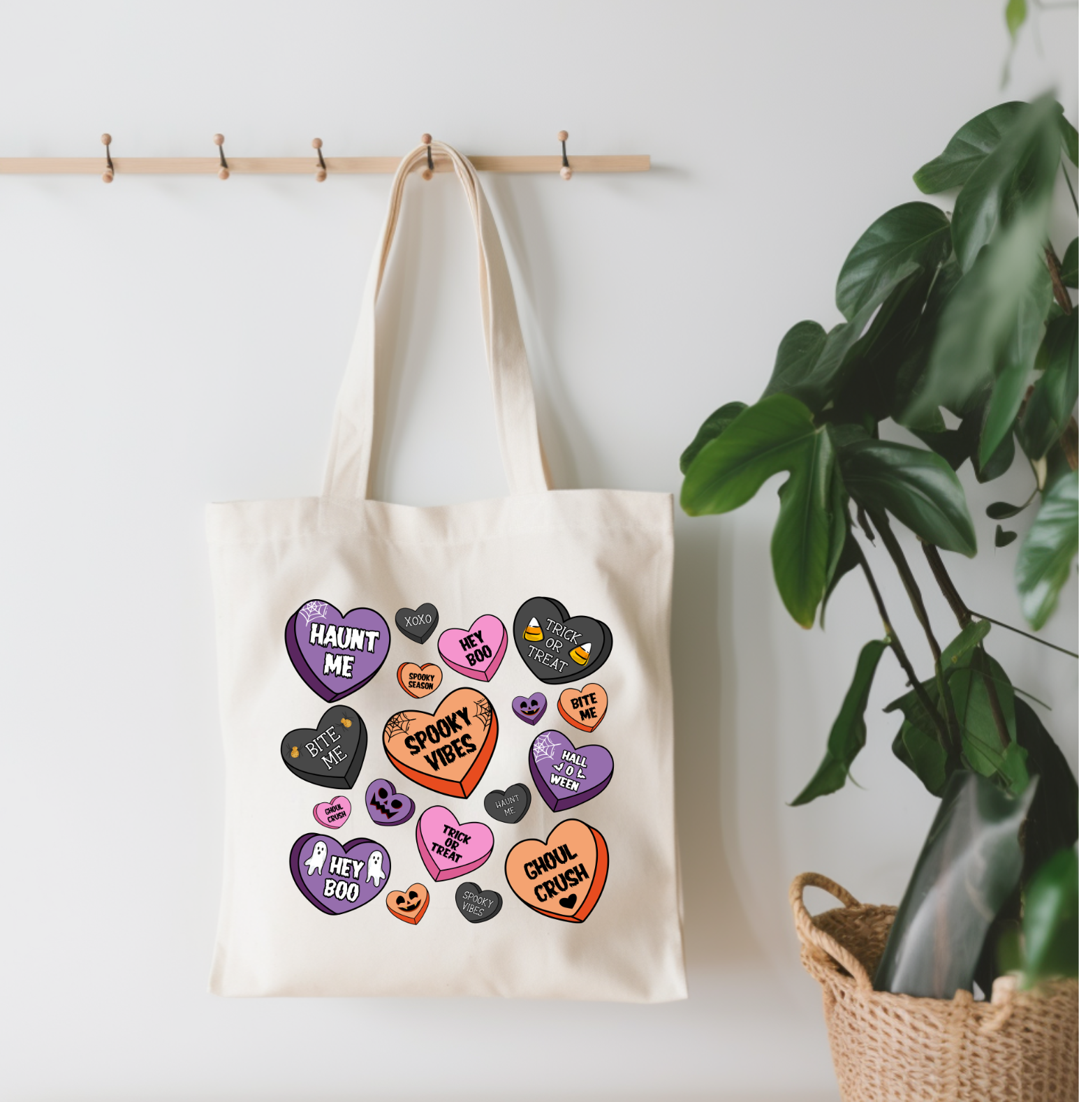 Halloween Conversation Heart Canvas Tote Bag